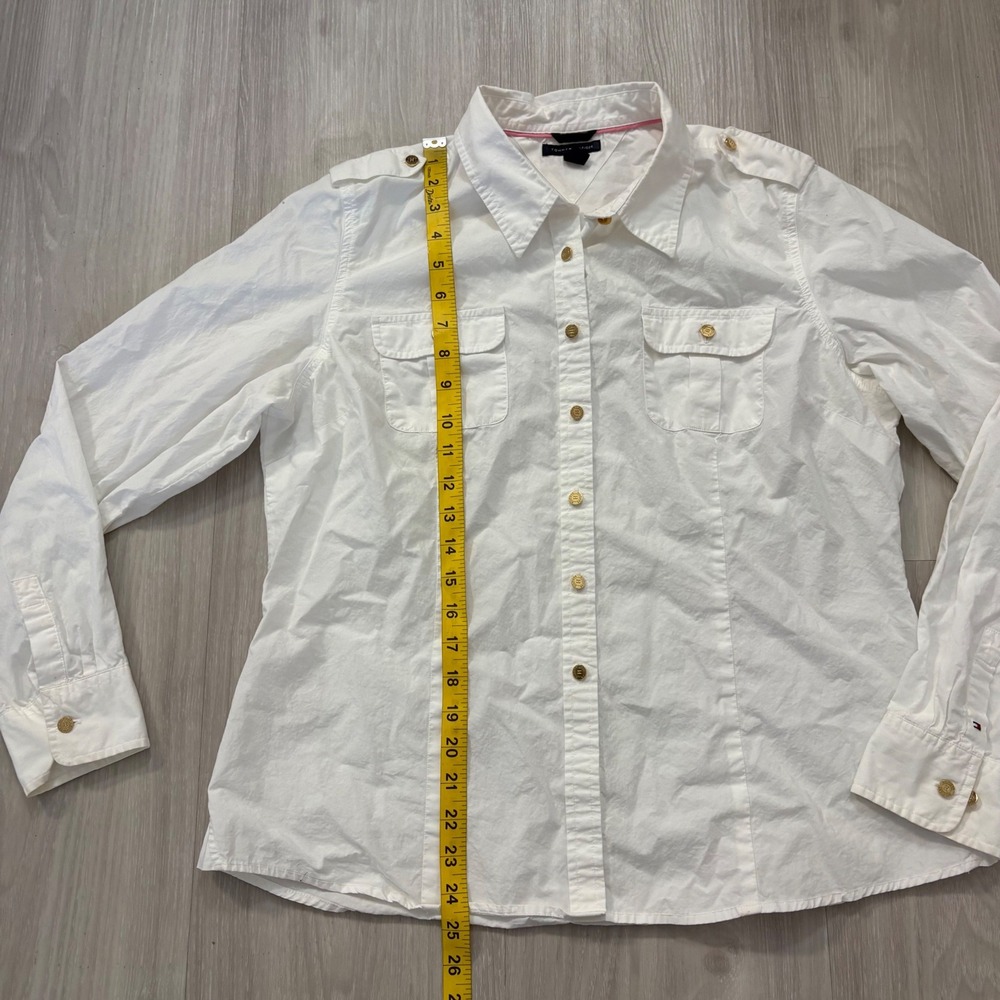Tommy Hilfiger Womens Shirt White Button Down Utility Gold Buttons Epaulets XL - Picture 4 of 16